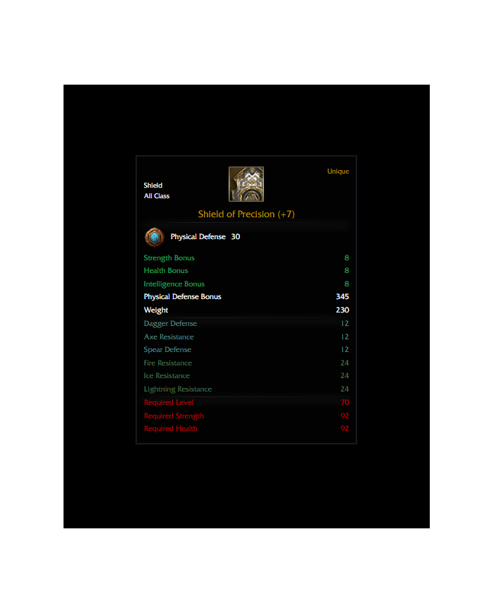 Shield of Precision (+7) P.Defense Warrior %6 Rün