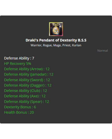 Draki Pendant of Dexterty B.S.S