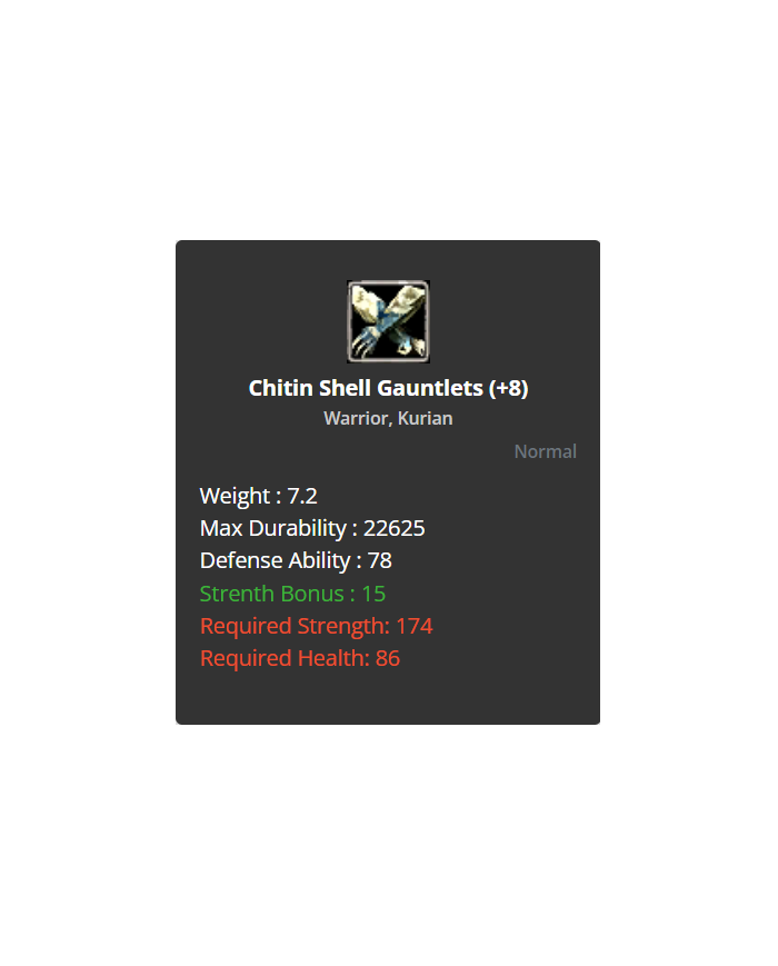 +8 Warrior Shell Set