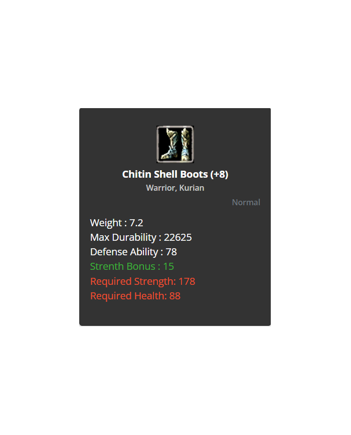 +8 Warrior Shell Set