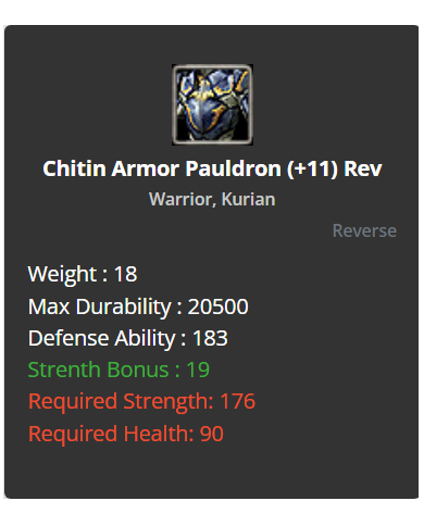 +11 Warrior Chitin Set Armor