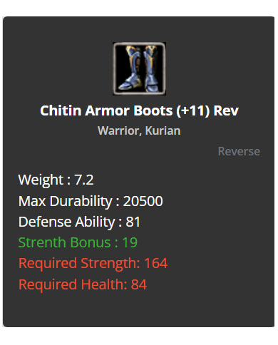 +11 Warrior Chitin Set Armor