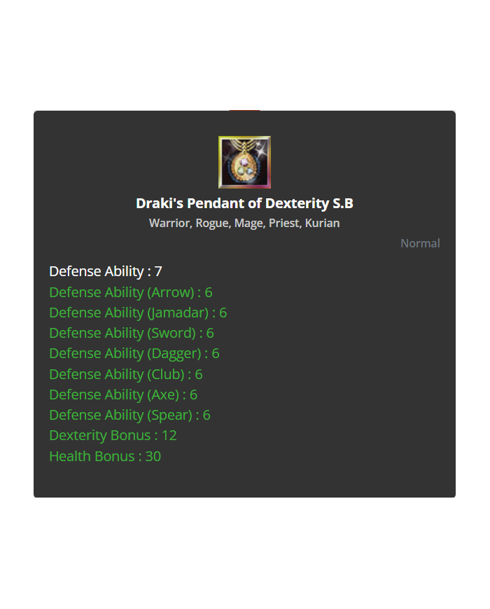 Draki's Pendant Of Dexterity S.B